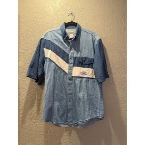 EXPRESS‎ RIDERS Mens Denim Patchwork Short Sleeve Button Up Shirt Size M